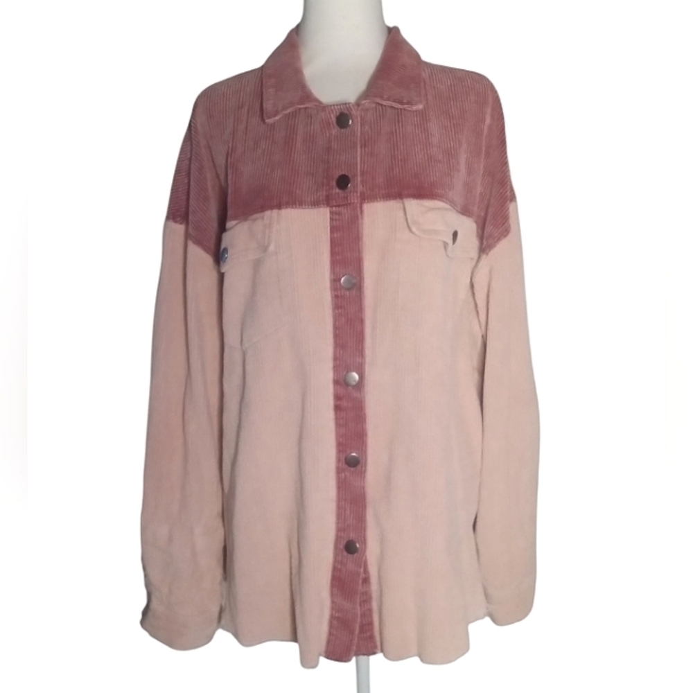 Pol Color Block 2 Tone Pink Corduroy Snap Front Shacket Cotton Size Medium